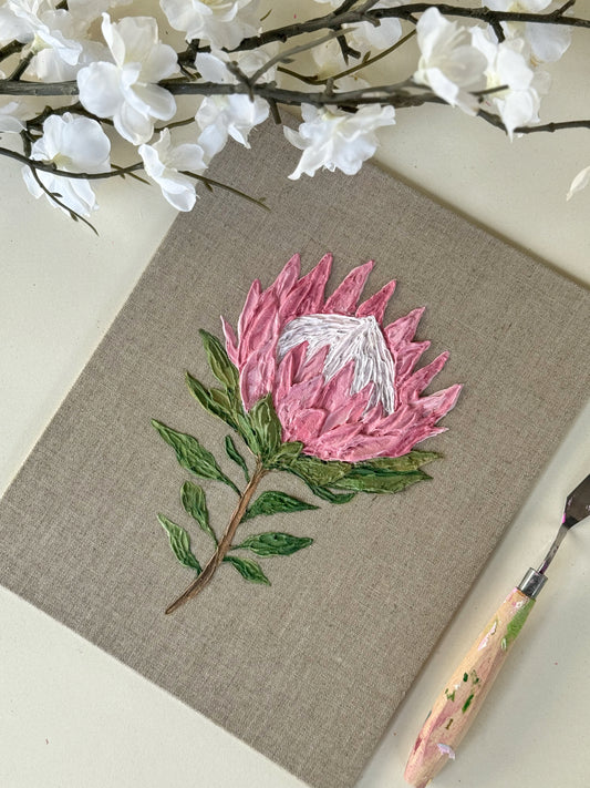Protea 8x10 on linen- arrives framed