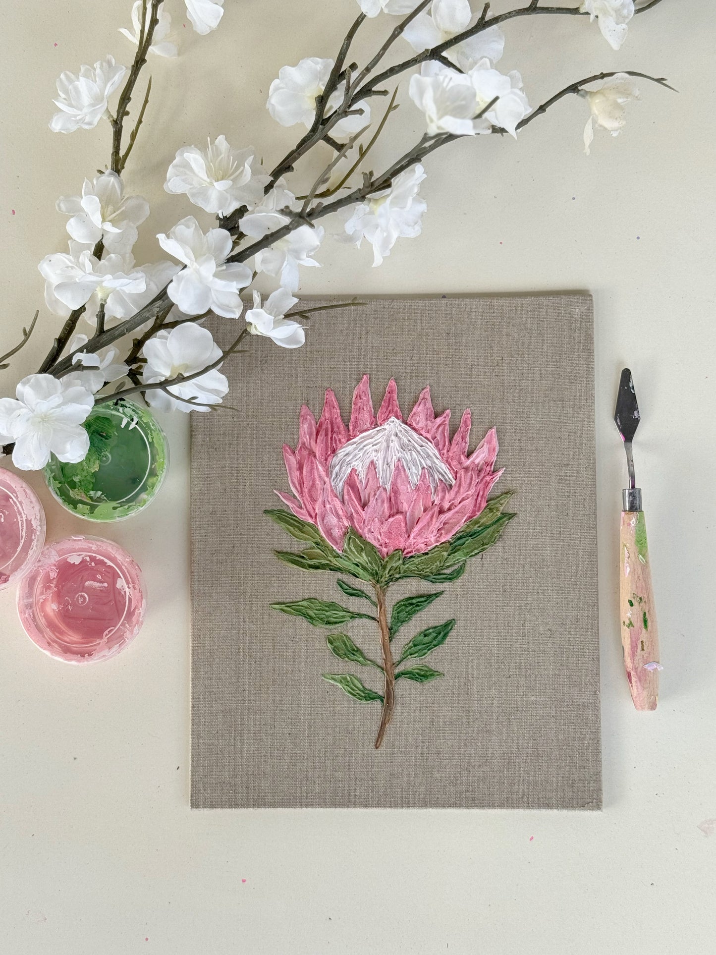 Protea 8x10 on linen- arrives framed