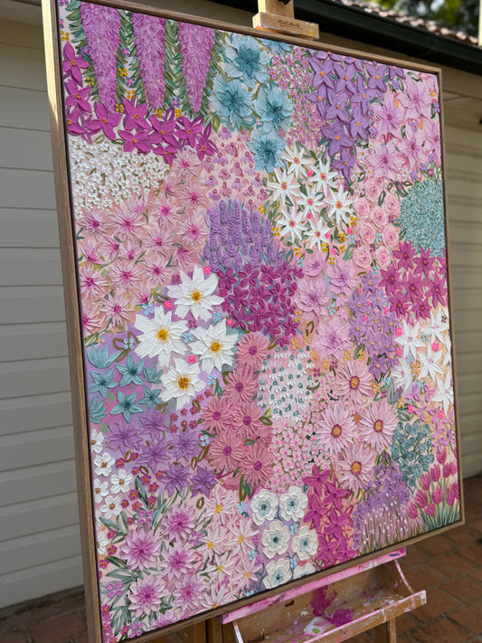 ‘Baby Steps’- Textured floral art on canvas