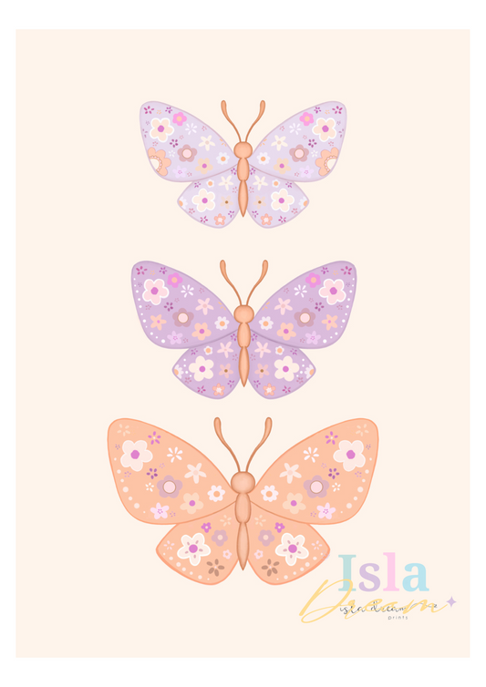 Floral Butterfly Trio Print - Pastel