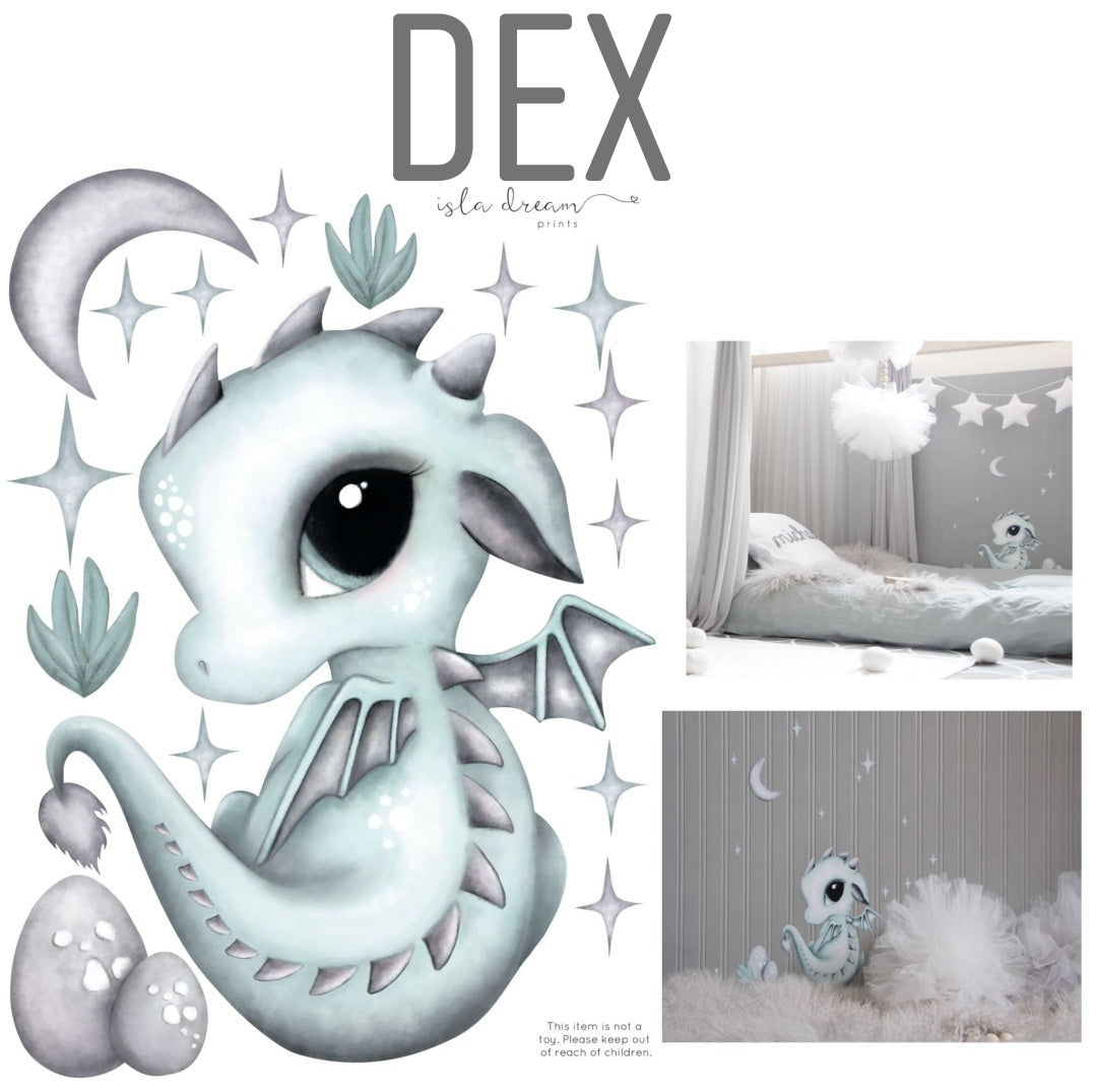 ‘Dex the Dragon’ Fabric Wall Decals A4 - Isla Dream Prints