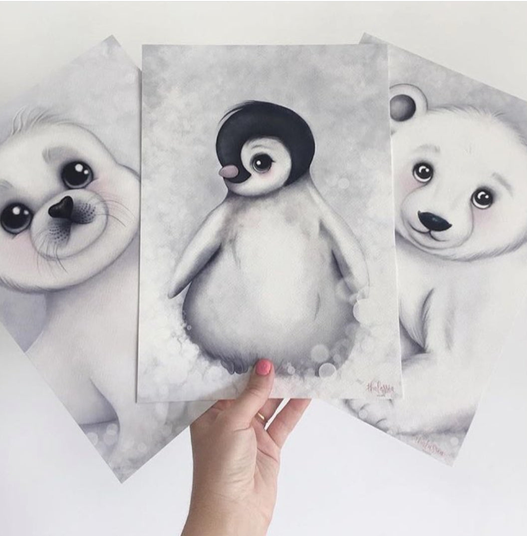 Sid the harp seal print: available in pink/grey - Isla Dream Prints
