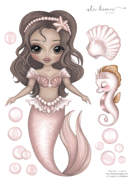 ‘Arista the mermaid’ Fabric Wall Decals A3 & A4 - Isla Dream Prints