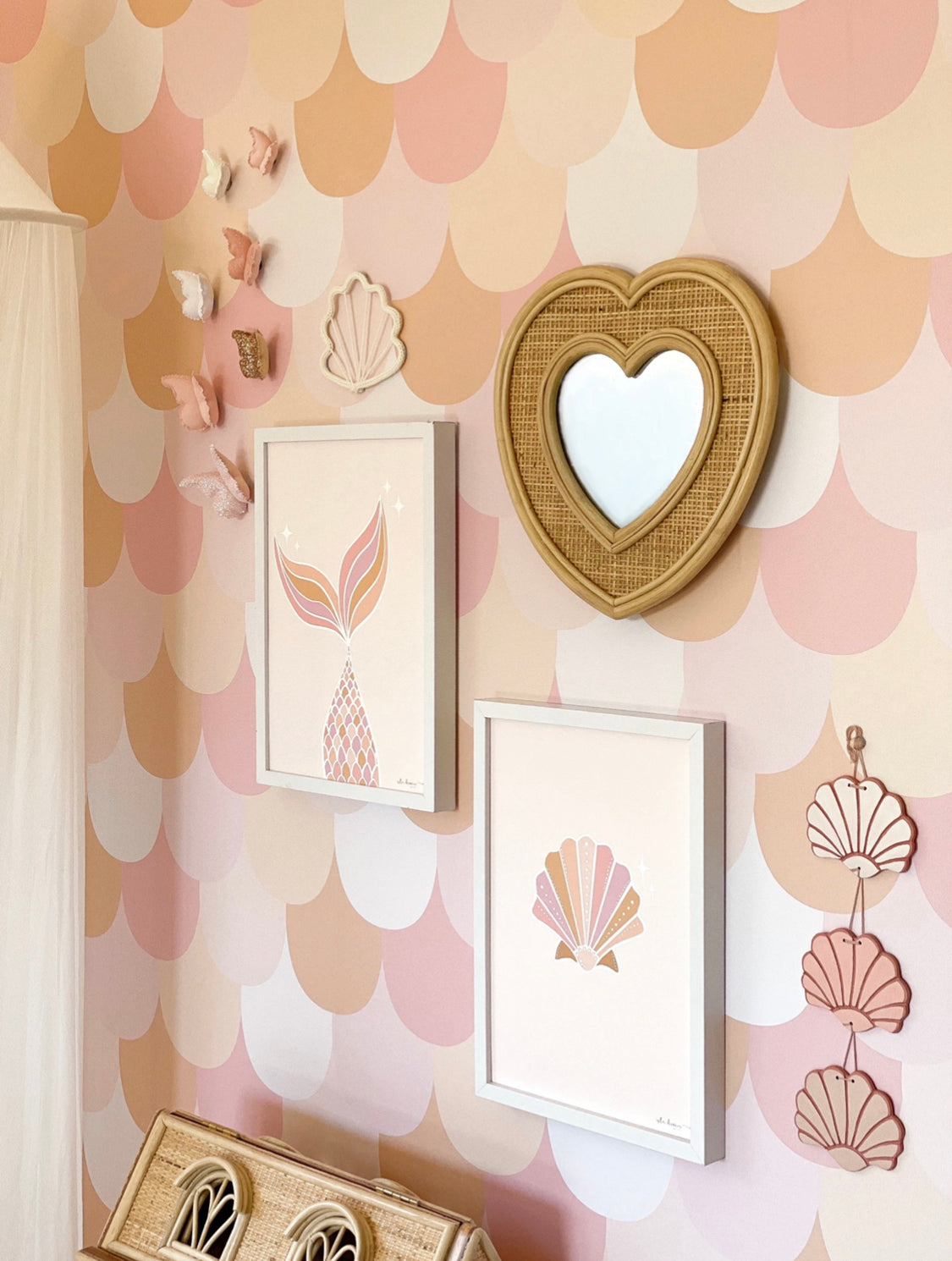 Boho Clam Shell Print - Peach & Pink