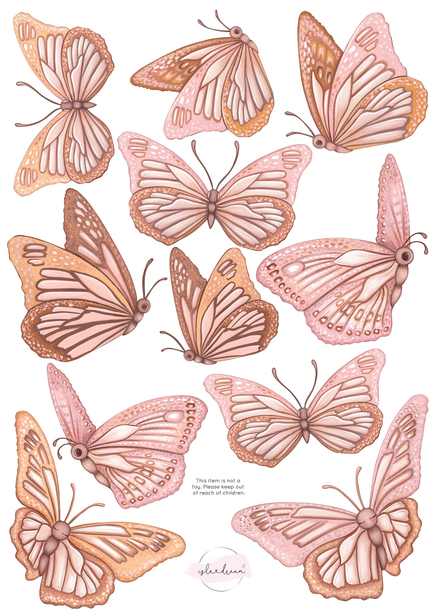 Butterflies ‘Morning Sun.’ Fabric Wall Decals A3 & A2 - Isla Dream Prints