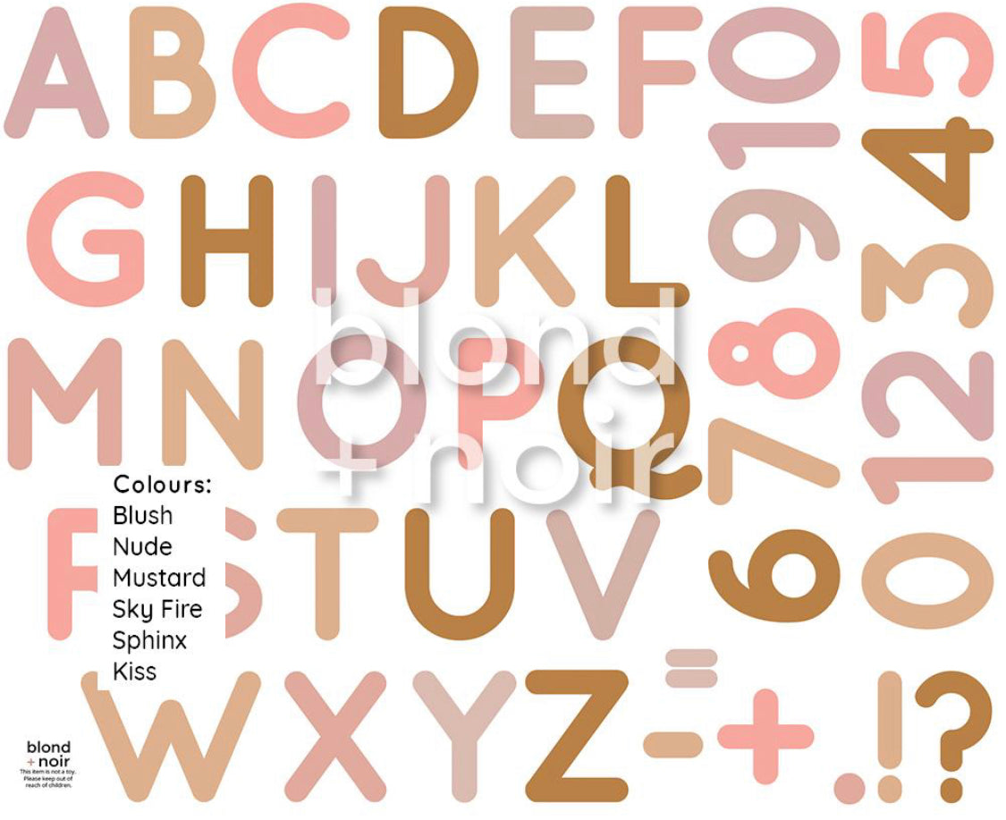 Alphabet & Numbers fabric wall decals- multiple colours available - Isla Dream Prints
