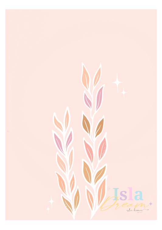 Boho Seagrass Print - Peach & Pink