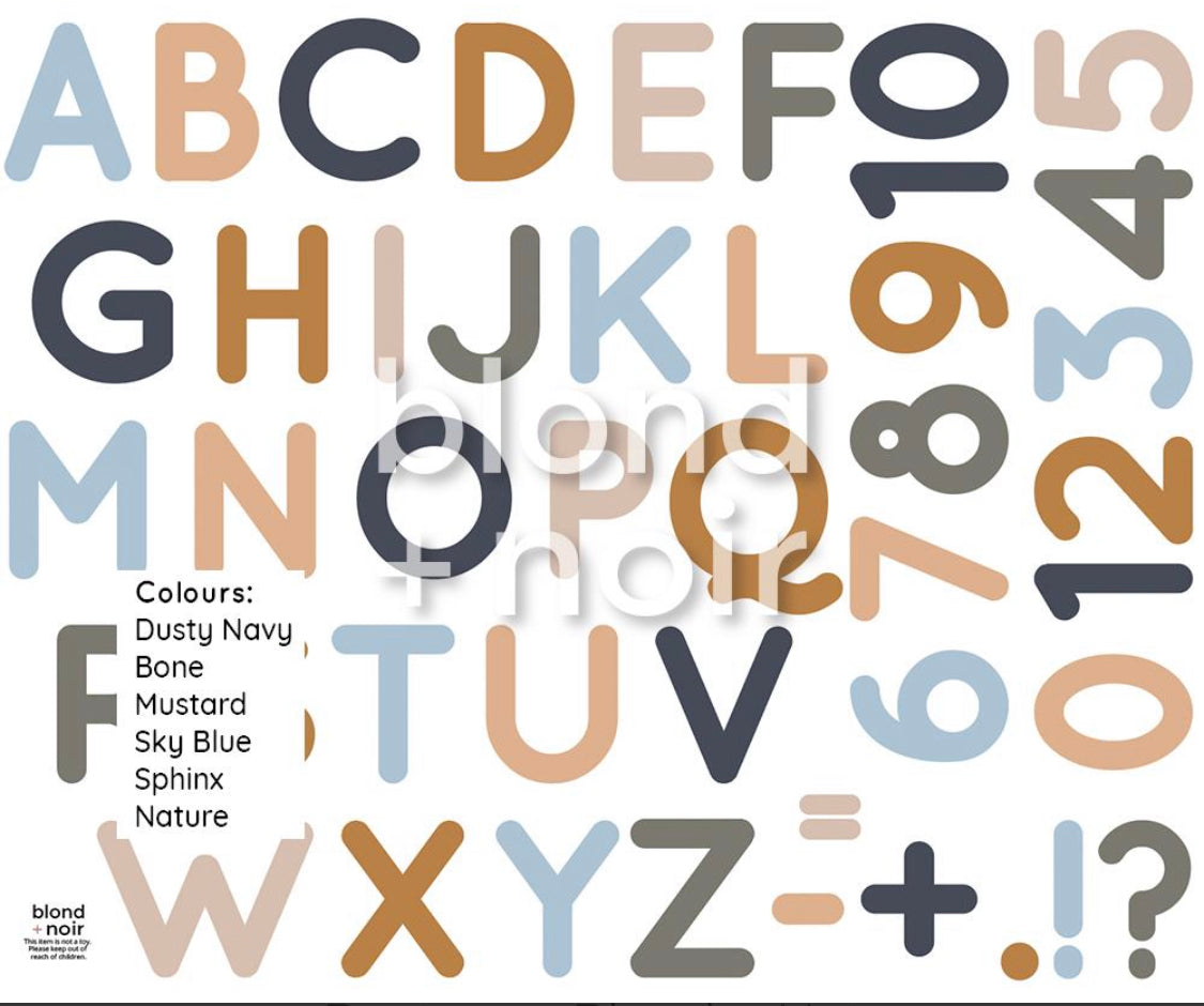 Alphabet & Numbers fabric wall decals- multiple colours available - Isla Dream Prints