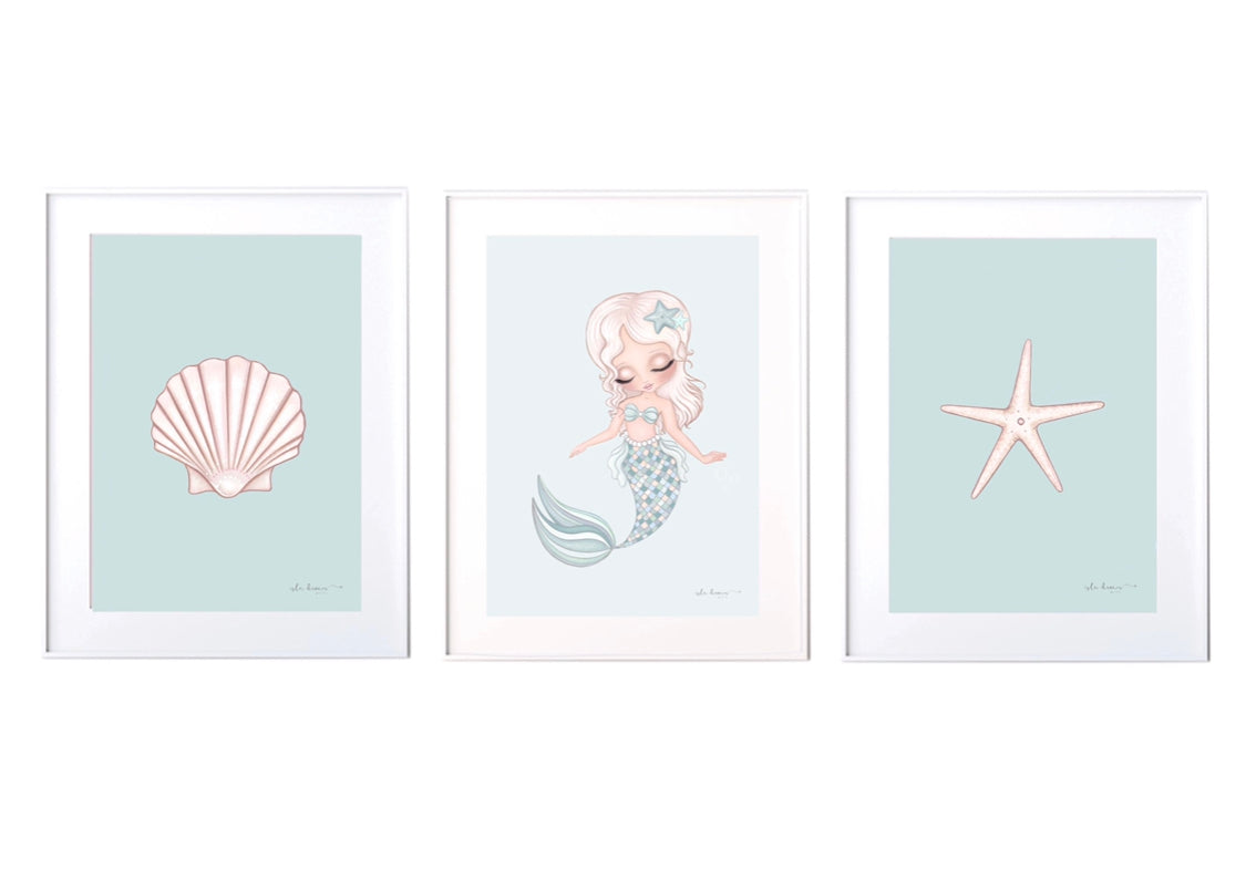 Mermaid Shell Print - Pink & Mint